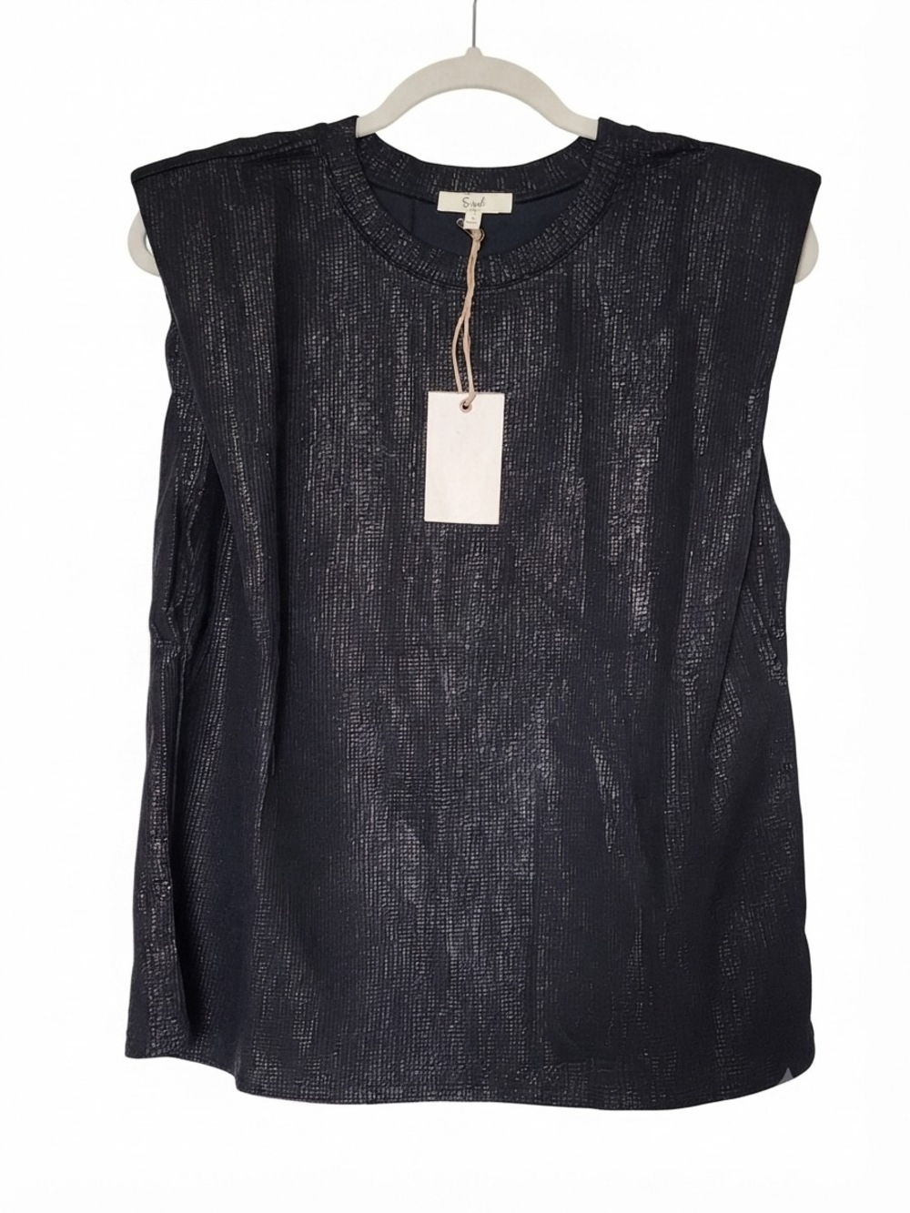 082 - Easel Pullover Top with Silver threads Running Thru Fabric- L